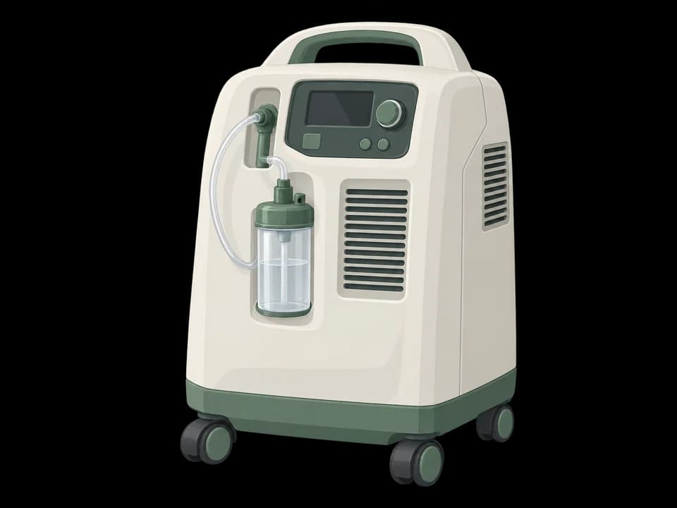 Illustration of an oxygen concentrator on wheels